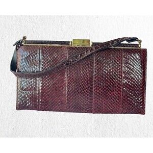 Vintage frame handbag purse clutch snakeskin Red